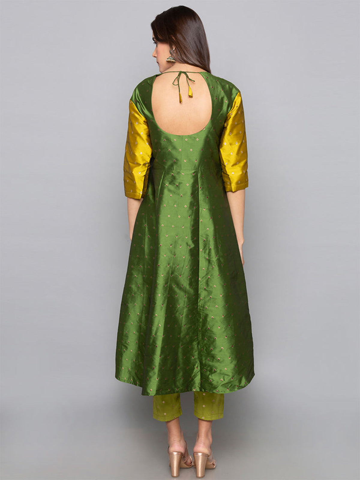 Designer Kurtis Green Color Art Silk Woven Dress For  Diwali