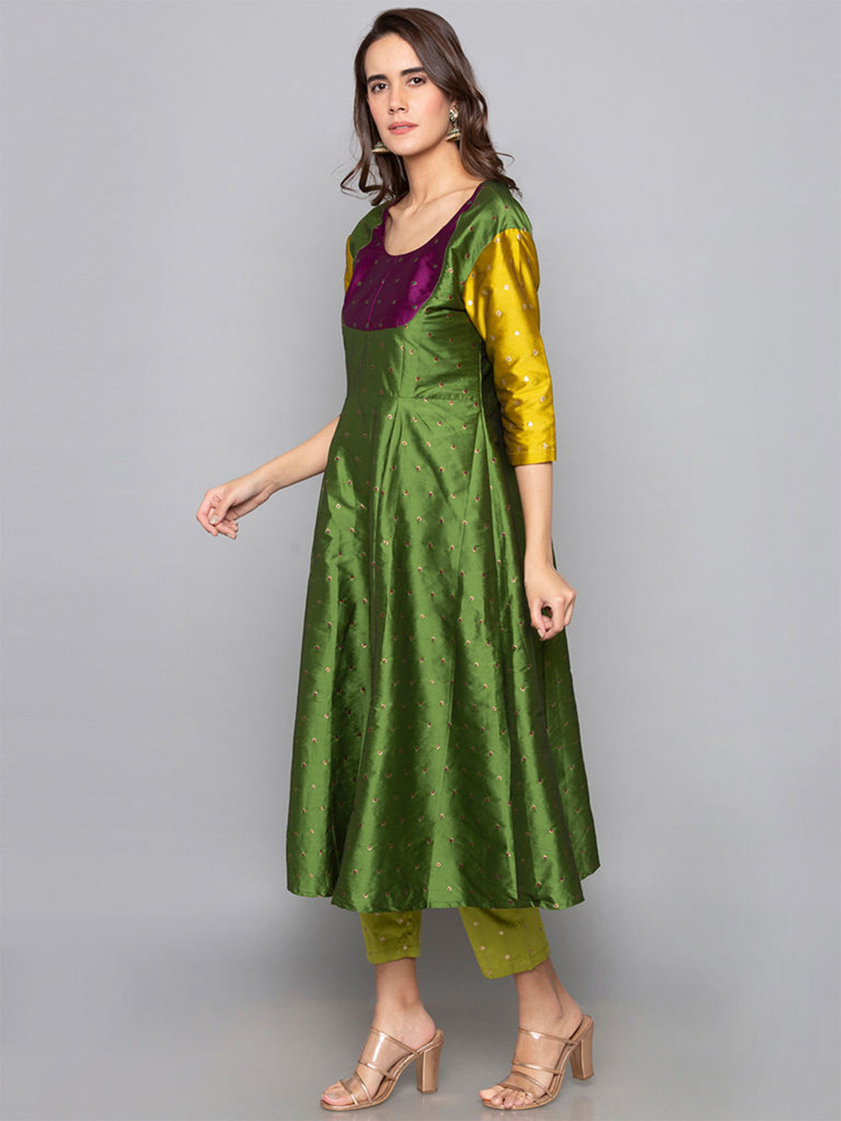 Designer Kurtis Green Color Art Silk Woven Dress For  Diwali