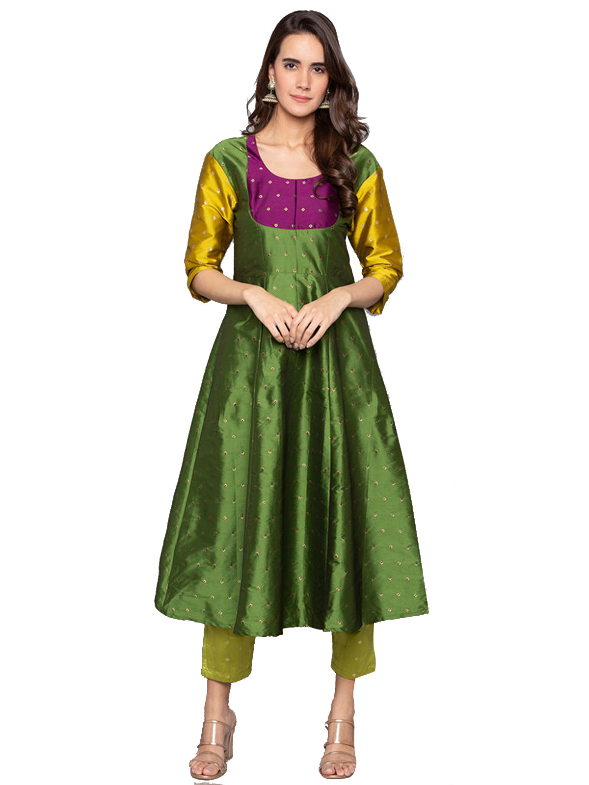 Designer Kurtis Green Color Art Silk Woven Dress For  Diwali