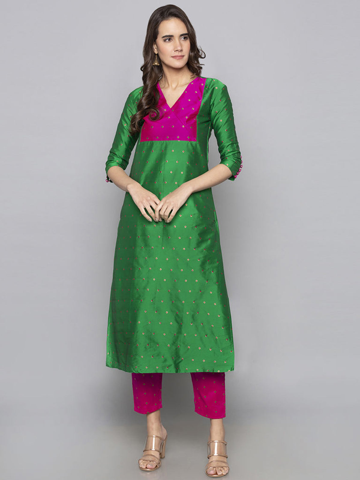 Designer Kurtis Green Color Art Silk Woven Dress For  Diwali