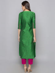 Designer Kurtis Green Color Art Silk Woven Dress For  Diwali