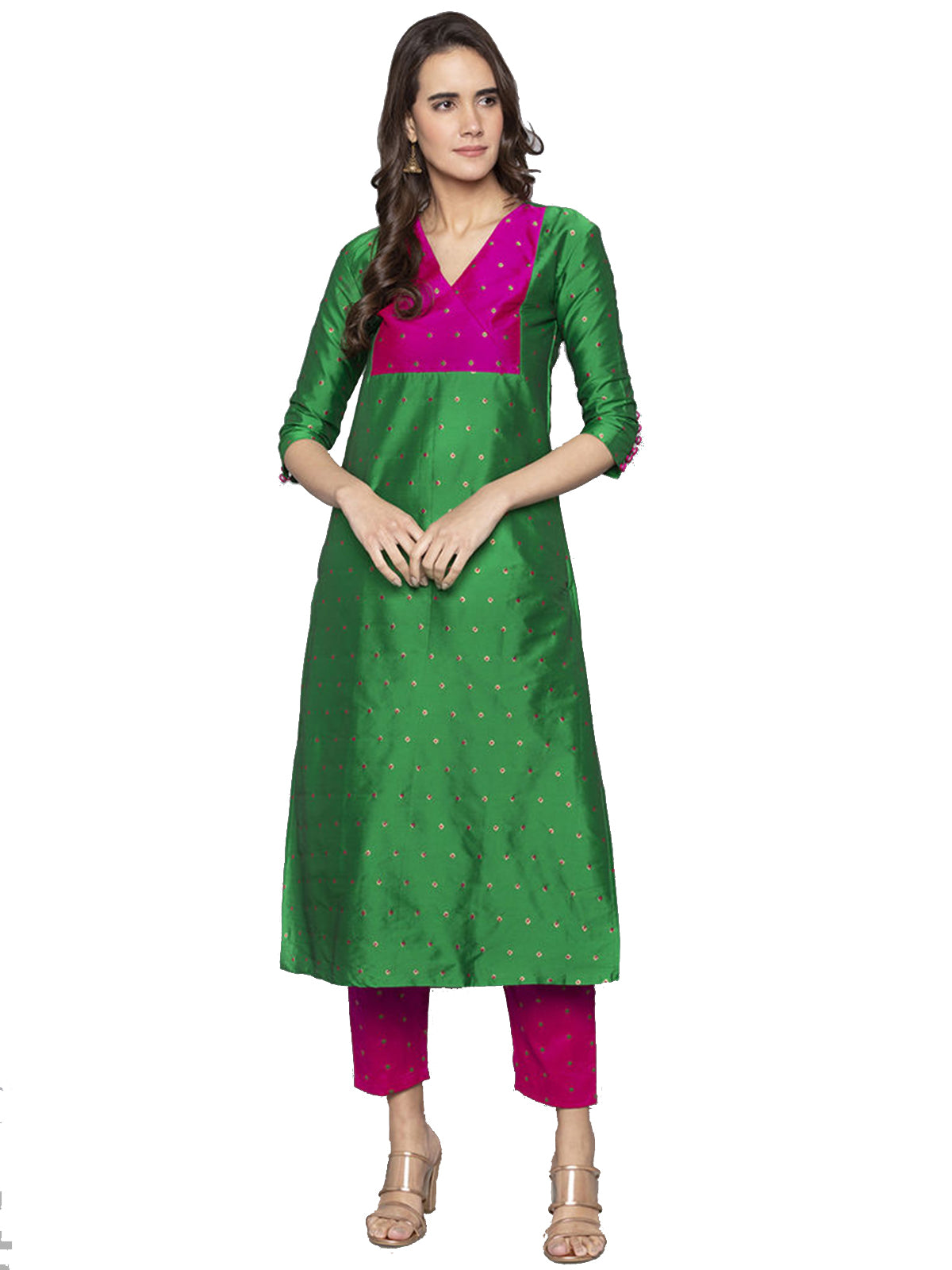 Designer Kurtis Green Color Art Silk Woven Dress For  Diwali