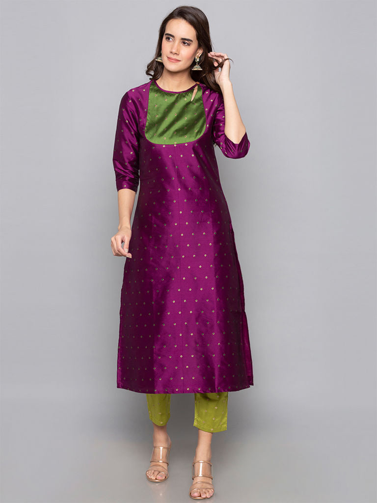 Designer Kurtis Purple Color Art Silk Woven Dress For  Diwali