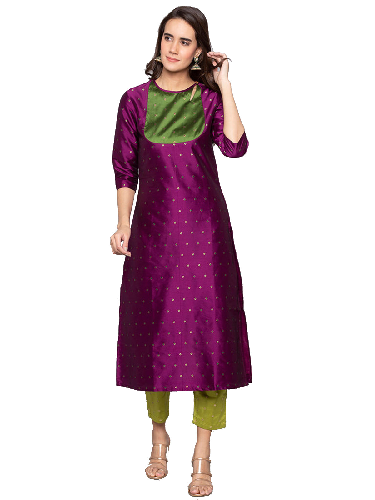 Designer Kurtis Green Color Art Silk Woven Dress For  Diwali