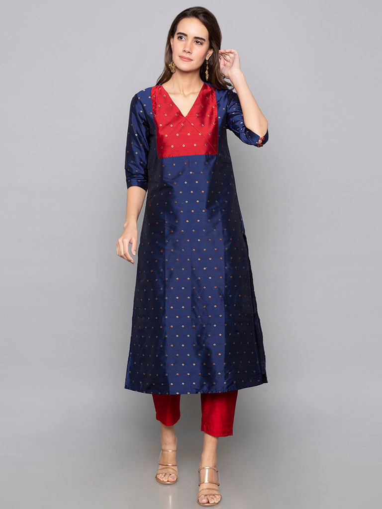 Designer Kurtis Navy Blue Color Art Silk Woven Dress For  Diwali