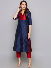 Designer Kurtis Navy Blue Color Art Silk Woven Dress For  Diwali