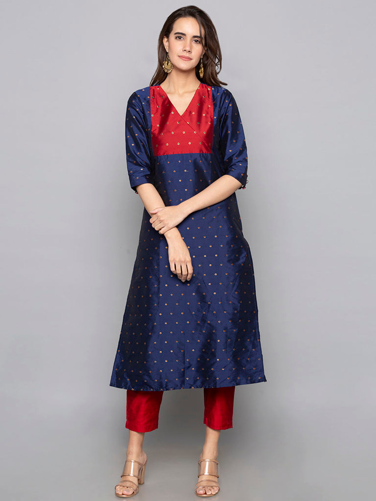 Designer Kurtis Navy Blue Color Art Silk Woven Dress For  Diwali