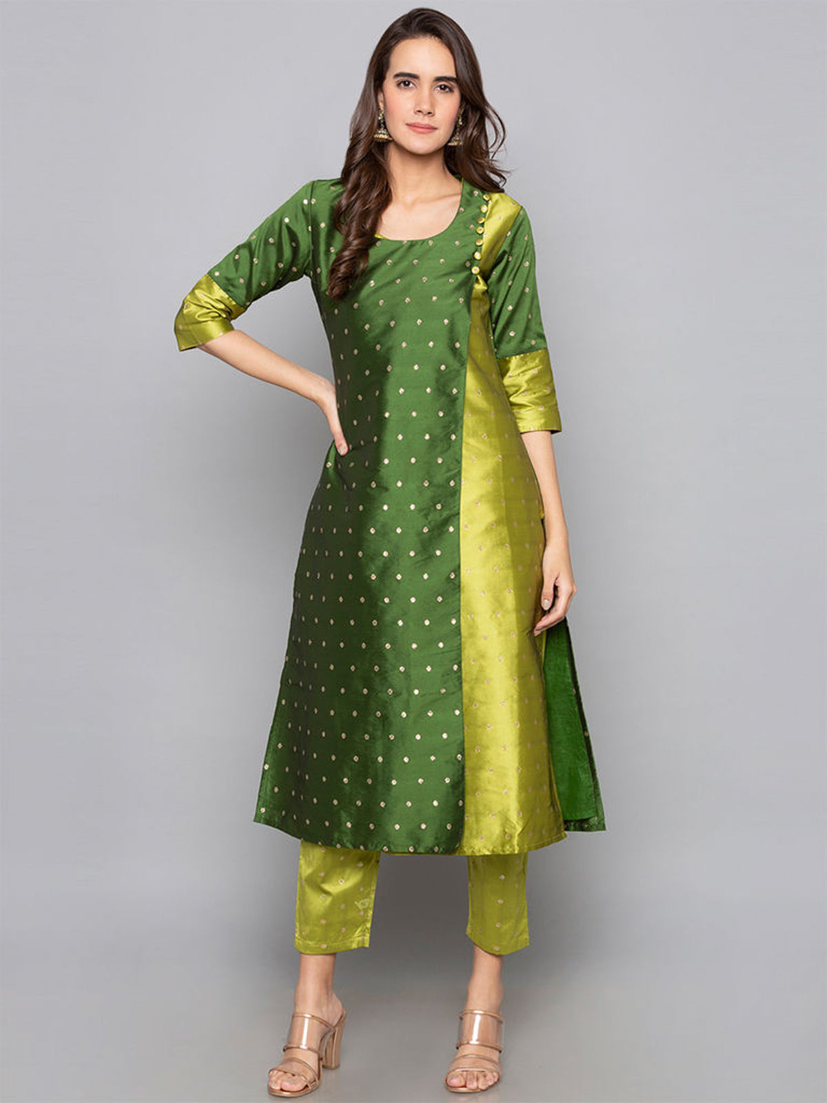 Designer Kurtis Green Color Art Silk Woven Dress For  Diwali