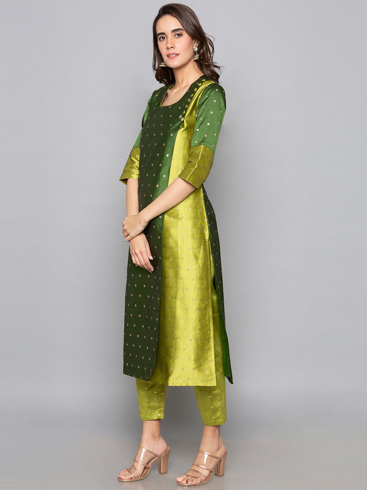 Designer Kurtis Green Color Art Silk Woven Dress For  Diwali