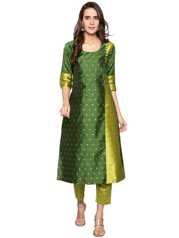 Designer Kurtis Green Color Art Silk Woven Dress For  Diwali