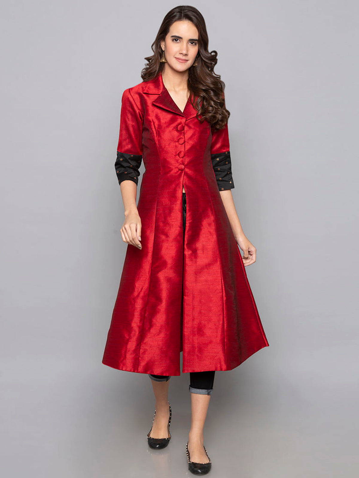 Designer Kurtis Red Color Art Silk Woven Dress For  Diwali