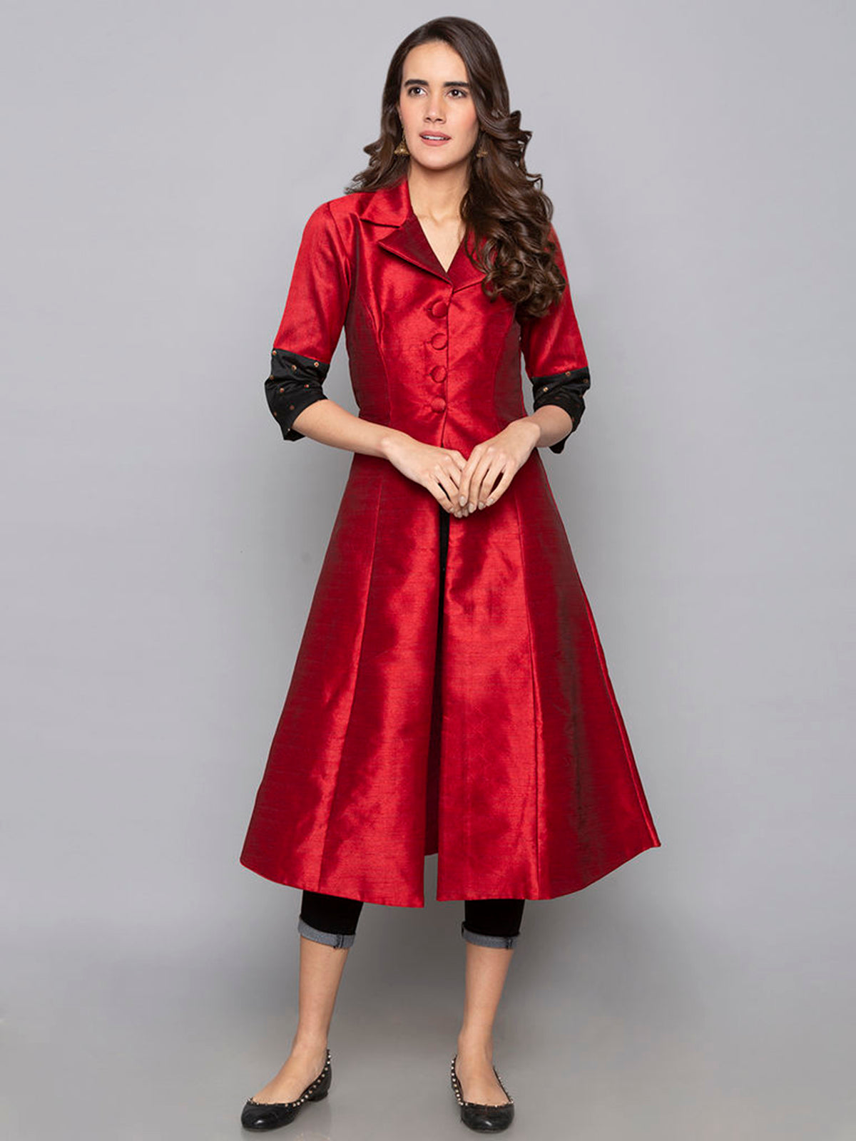 Designer Kurtis Red Color Art Silk Woven Dress For  Diwali