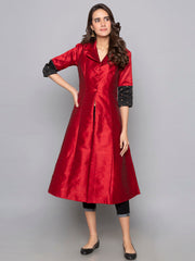 Designer Kurtis Red Color Art Silk Woven Dress For  Diwali