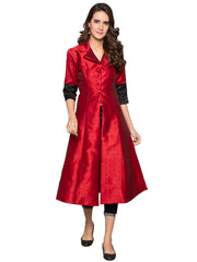 Designer Kurtis Red Color Art Silk Woven Dress For  Diwali