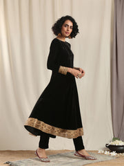 Designer Kurtis Black Color Velvet Embroidered Dress For  Diwali