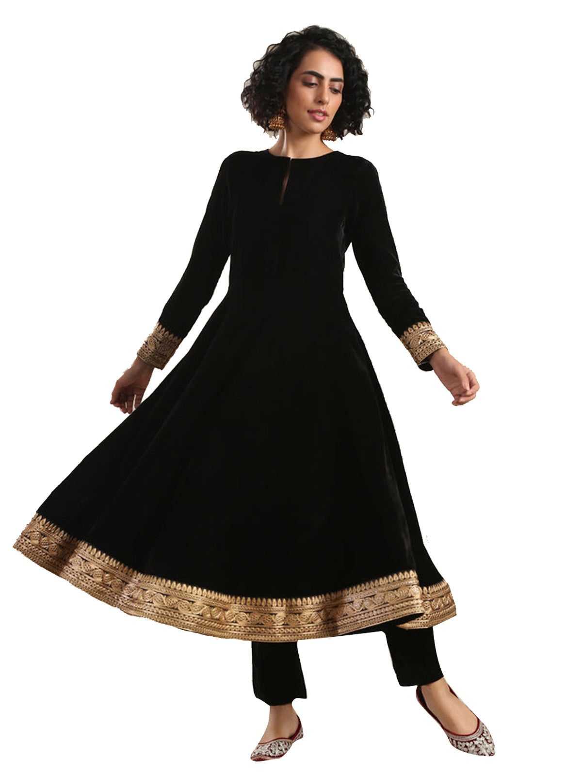 Designer Kurtis Black Color Velvet Embroidered Dress For  Diwali