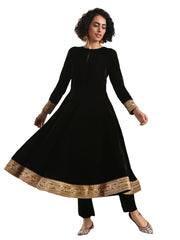 Designer Kurtis Black Color Velvet Embroidered Dress For  Diwali