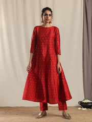 Designer Kurtis Red Color Art Silk Woven Dress For  Diwali