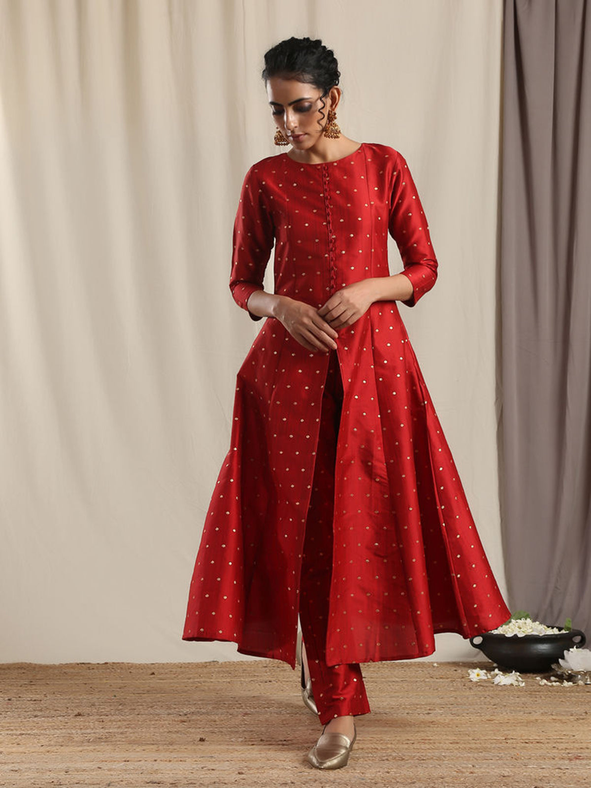 Designer Kurtis Red Color Art Silk Woven Dress For  Diwali