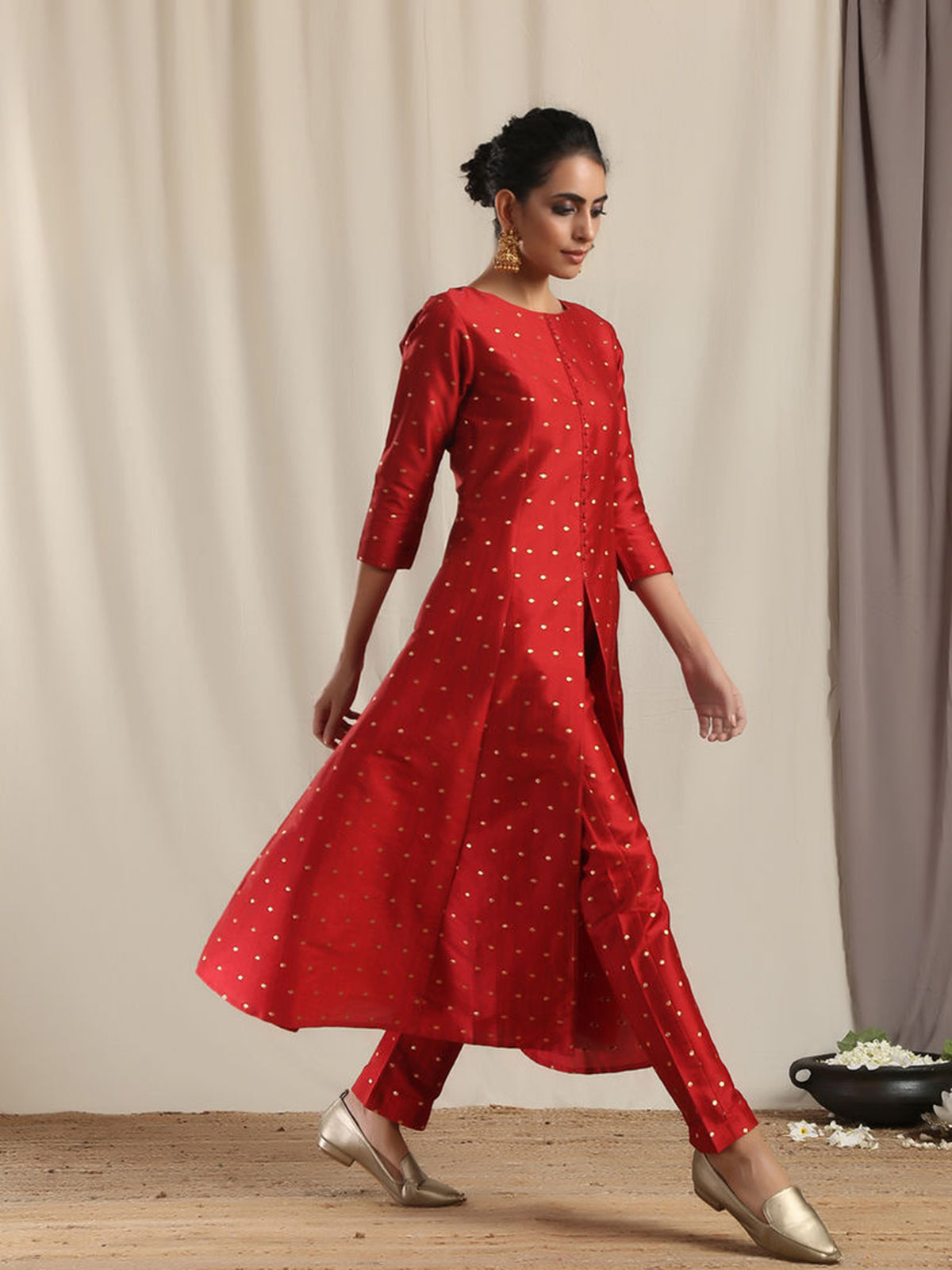 Designer Kurtis Red Color Art Silk Woven Dress For  Diwali