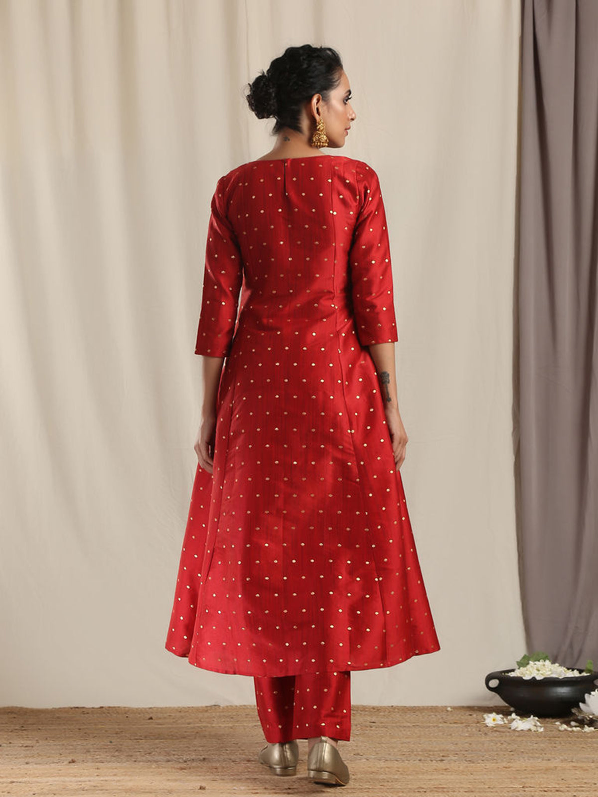 Designer Kurtis Red Color Art Silk Woven Dress For  Diwali