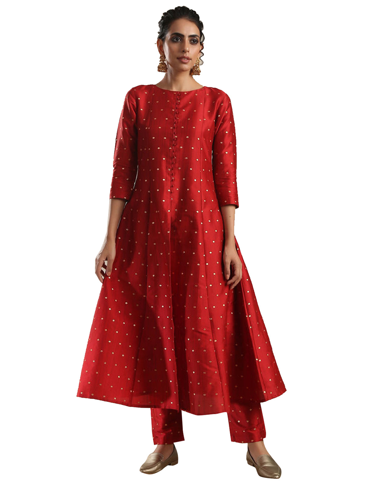 Designer Kurtis Red Color Art Silk Woven Dress For  Diwali