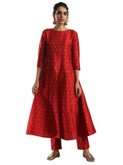 Designer Kurtis Red Color Art Silk Woven Dress For  Diwali