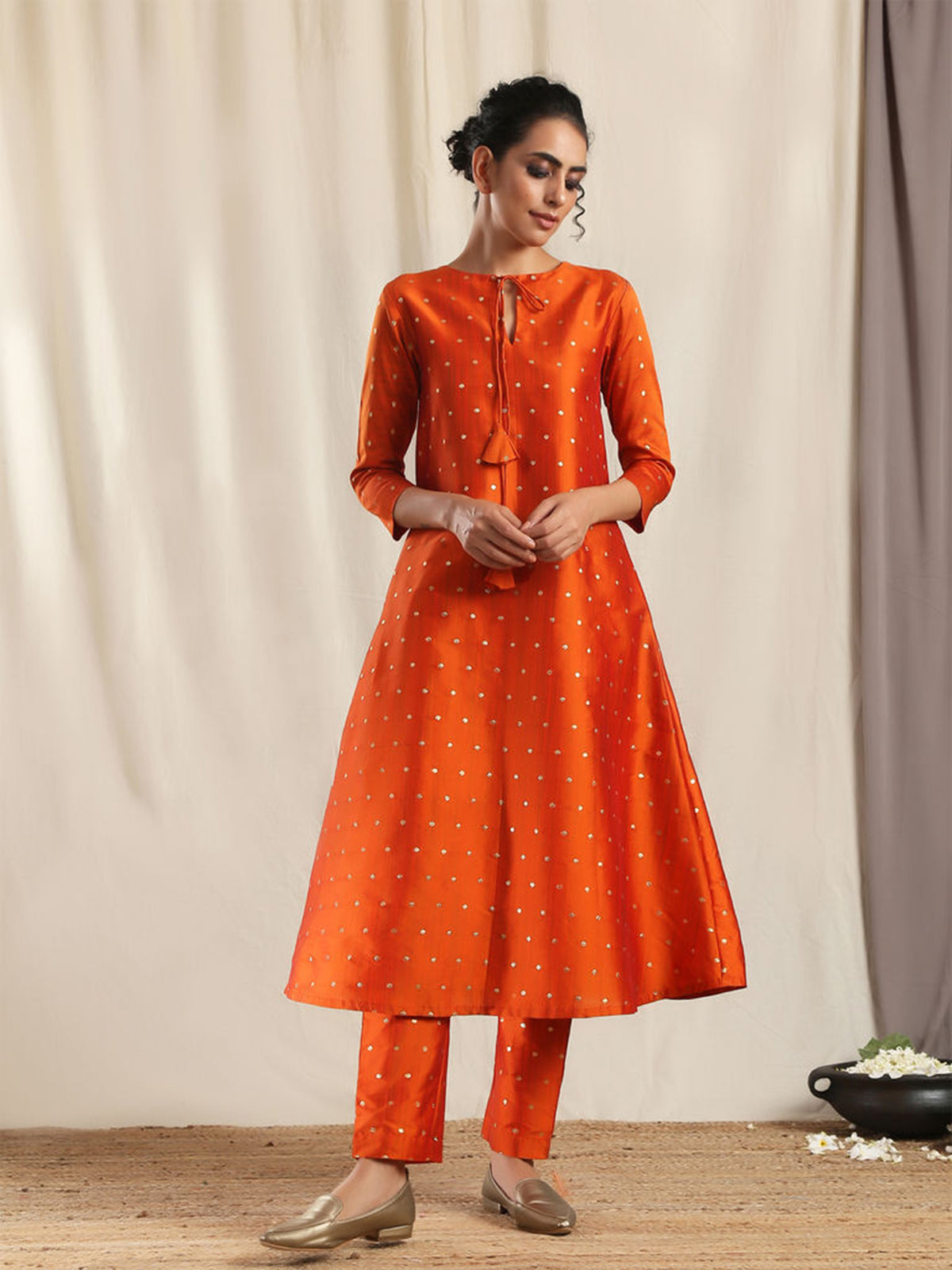 Designer Kurtis Orange Color Art Silk Woven Dress For  Diwali