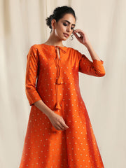 Designer Kurtis Orange Color Art Silk Woven Dress For  Diwali