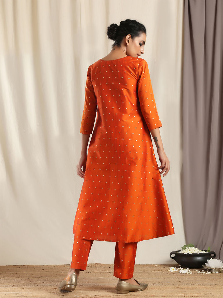 Designer Kurtis Orange Color Art Silk Woven Dress For  Diwali