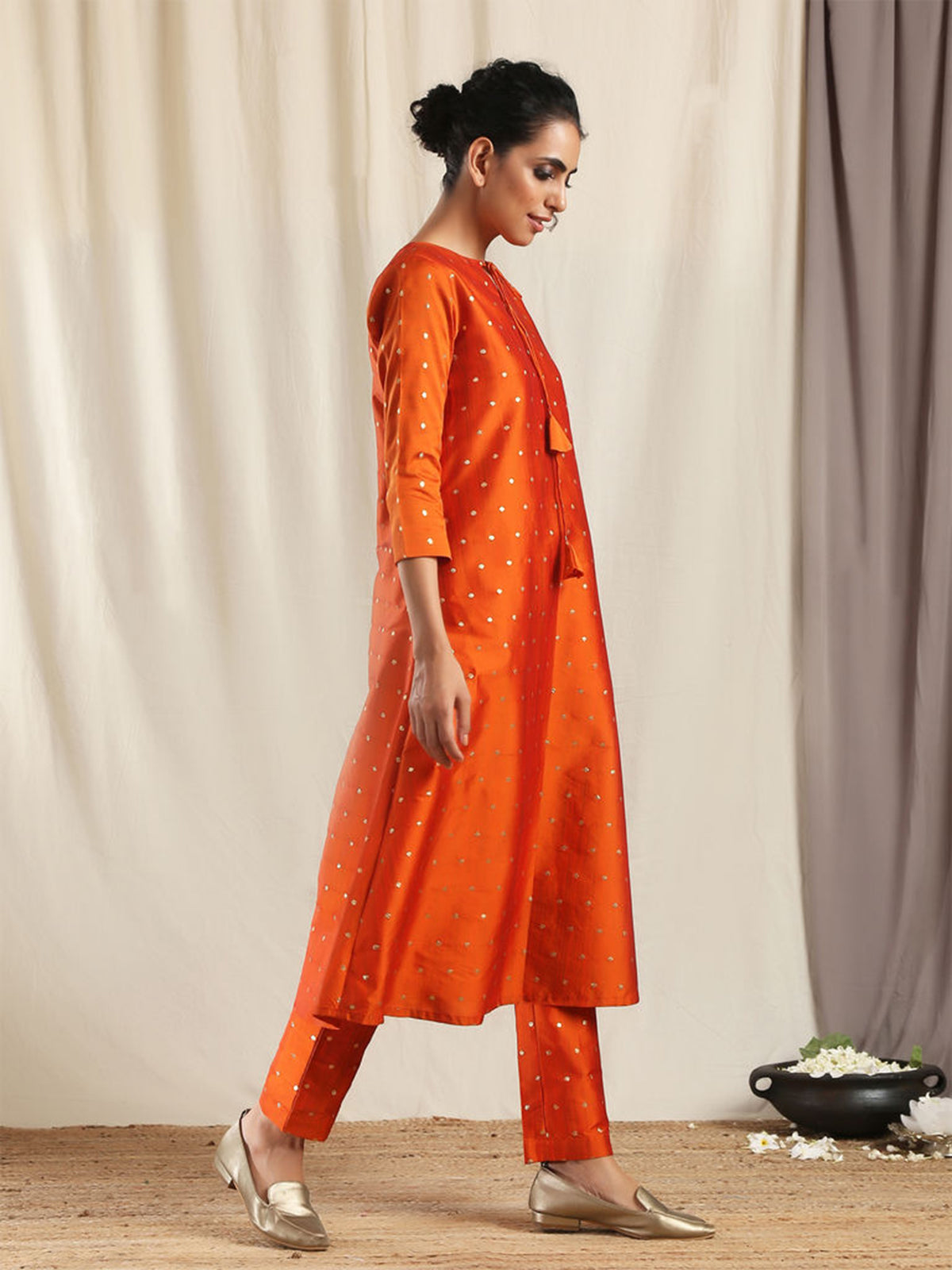 Designer Kurtis Orange Color Art Silk Woven Dress For  Diwali