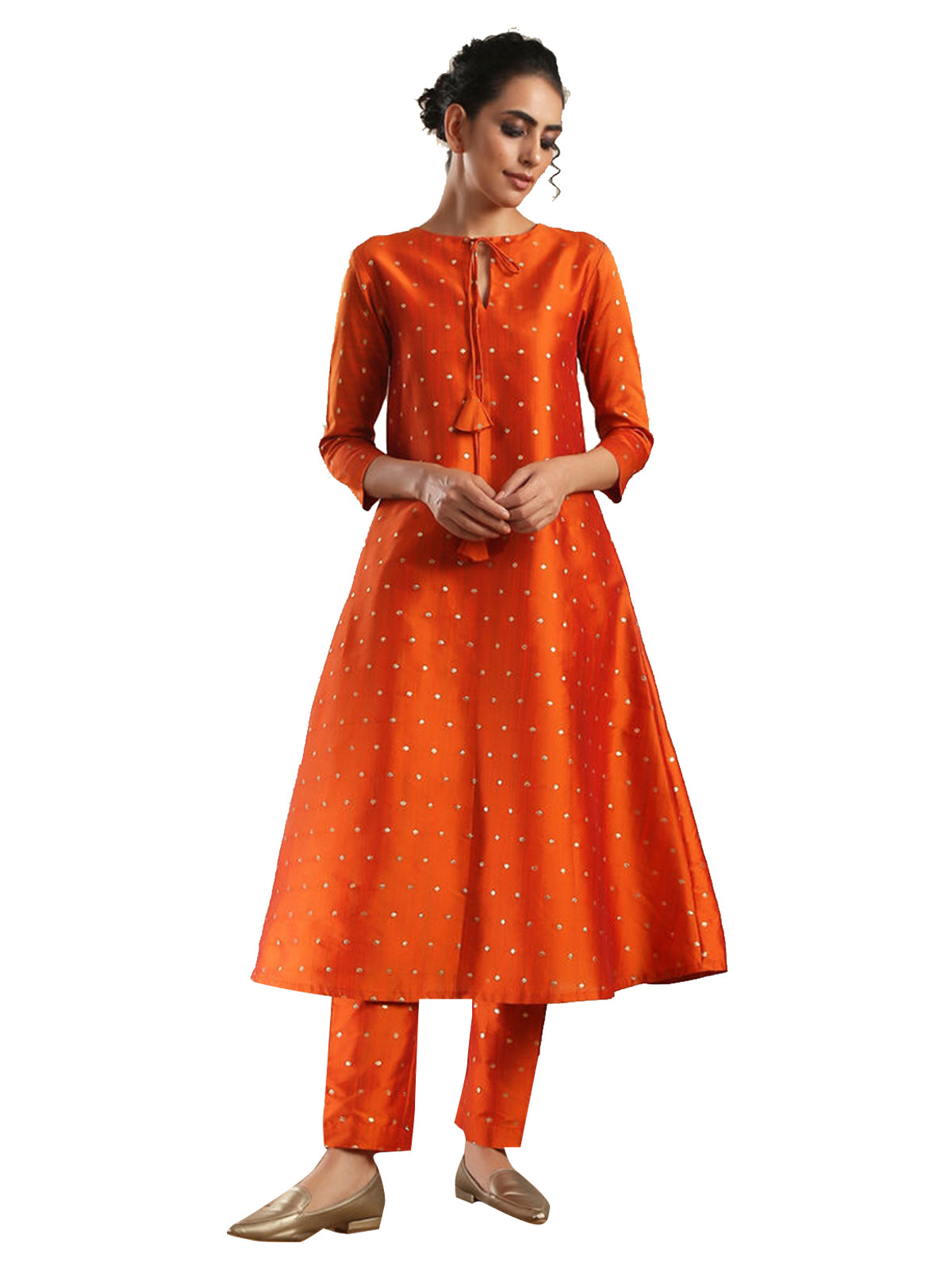 Designer Kurtis Orange Color Art Silk Woven Dress For  Diwali