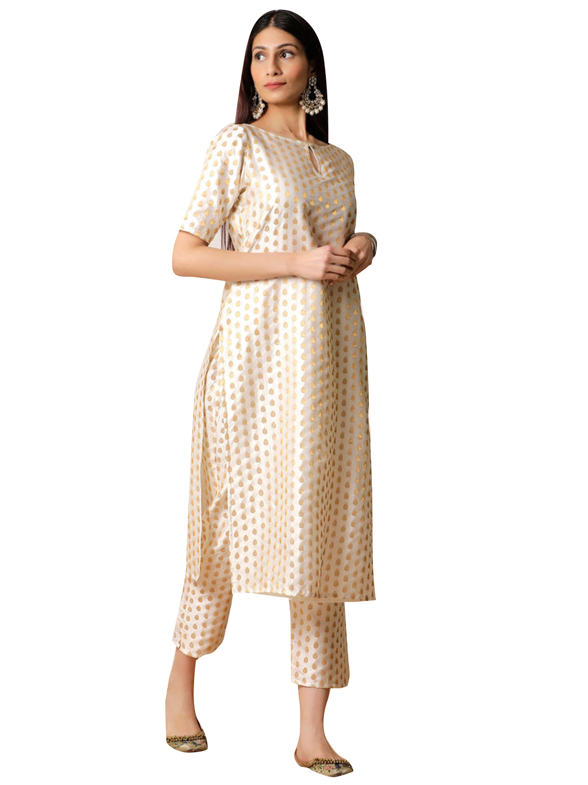 Designer Kurtis Off White Color Art Silk Woven Dress For  Diwali