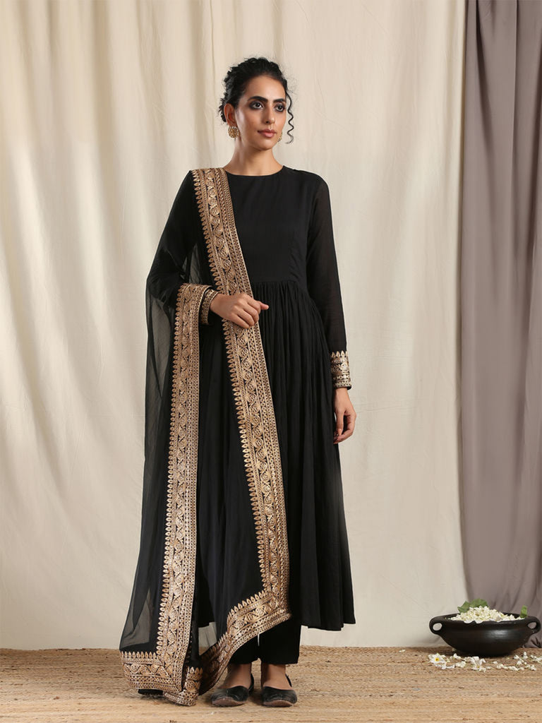 Kurta Set Black Color Rayon Embroidered Dress For  Pooja 