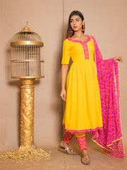 Kurta Set Yellow Color Rayon Printed Dress For  Pooja 