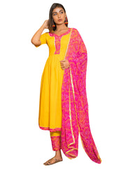 Kurta Set Yellow Color Rayon Printed Dress For  Pooja 