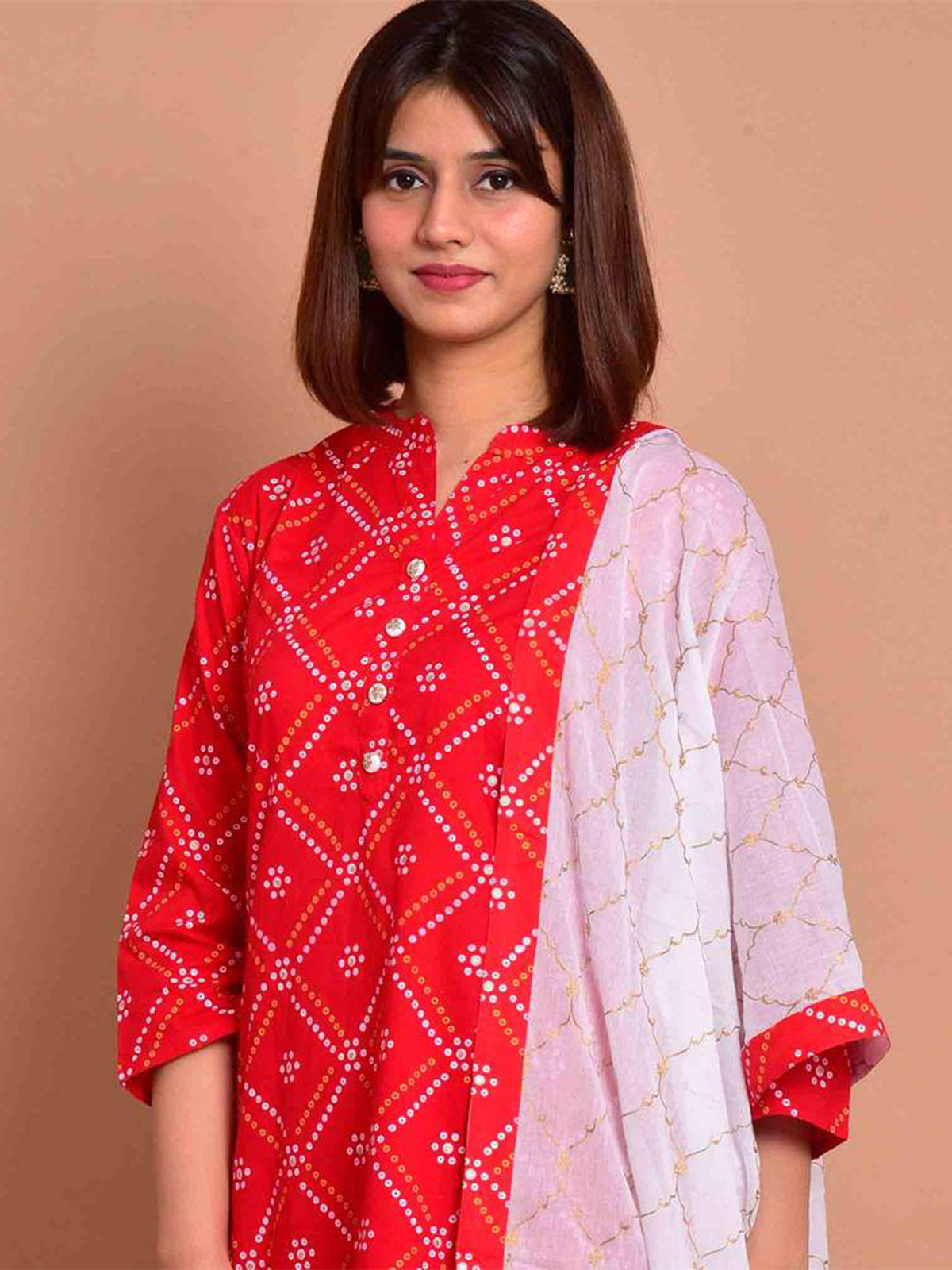 Kurta Set Red Color Rayon Printed Dress For  Pooja 