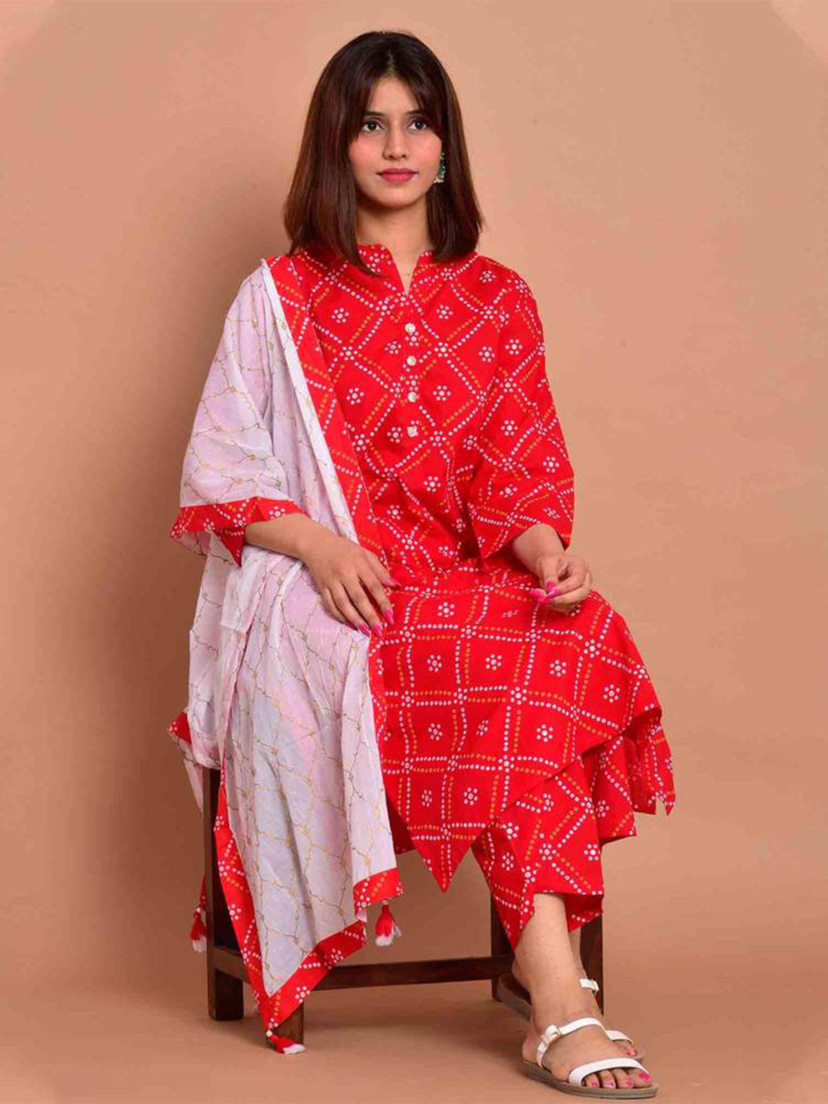 Kurta Set Red Color Rayon Printed Dress For  Pooja 