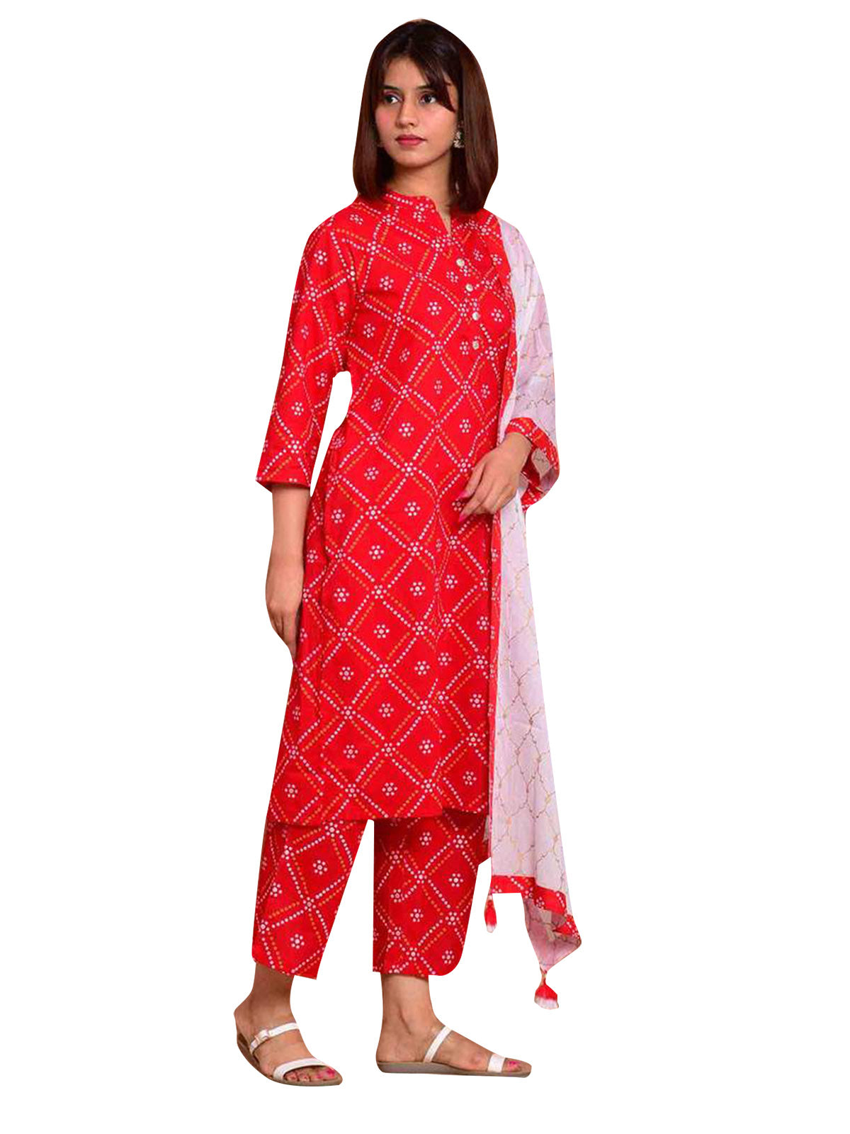 Kurta Set Red Color Rayon Printed Dress For  Pooja 