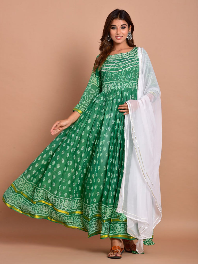 Kurta Set Green Color Rayon Printed Dress For  Pooja 