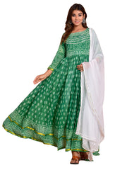 Kurta Set Green Color Rayon Printed Dress For  Pooja 