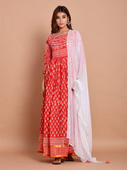 Kurta Set Red Color Rayon Printed Dress For  Pooja 