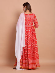 Kurta Set Red Color Rayon Printed Dress For  Pooja 