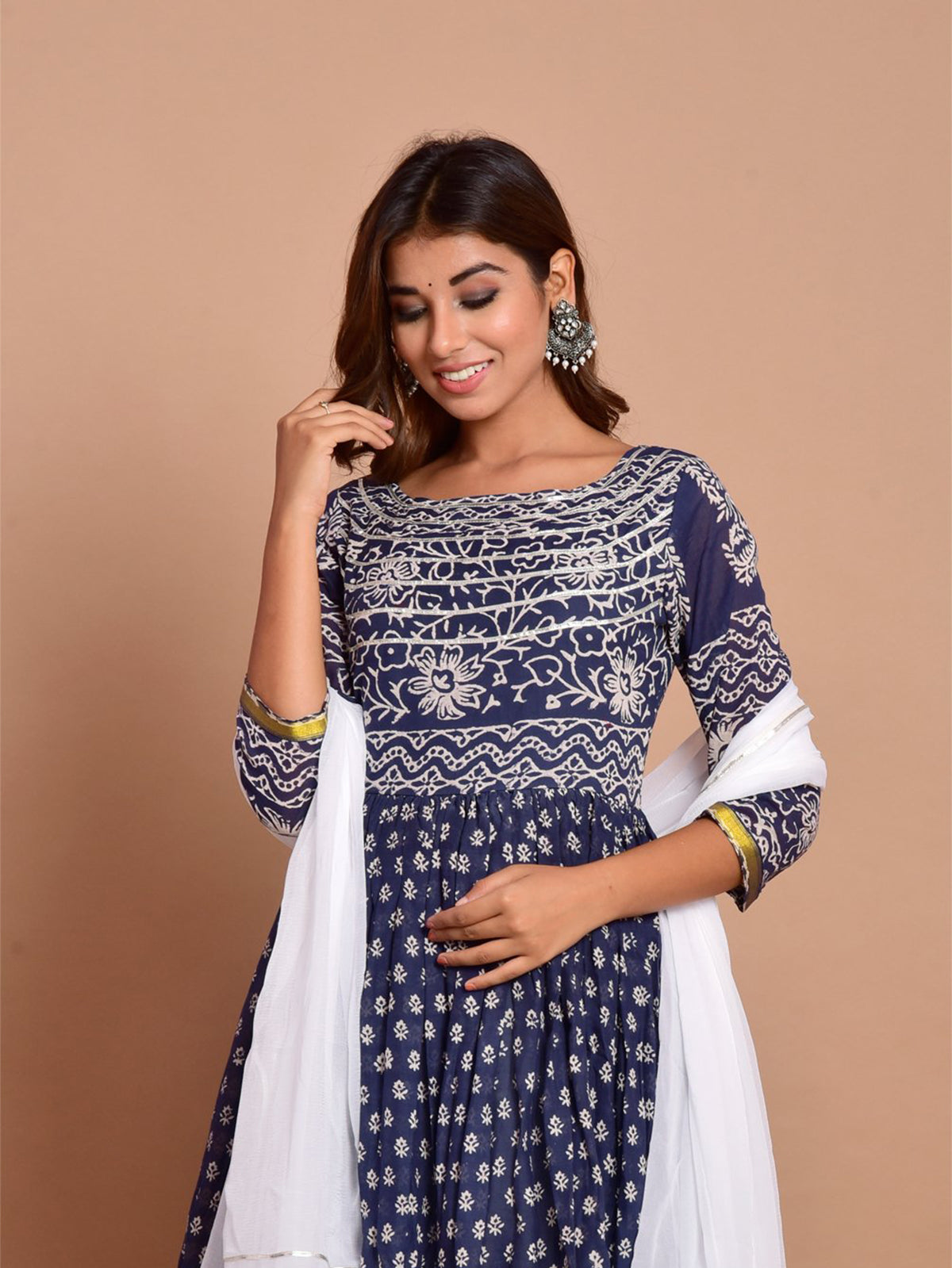 Kurta Set Navy Blue Color Rayon Printed Dress For  Pooja 