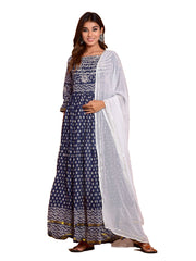 Kurta Set Navy Blue Color Rayon Printed Dress For  Pooja 