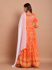 Kurta Set Orange Color Rayon Printed Dress For  Pooja 