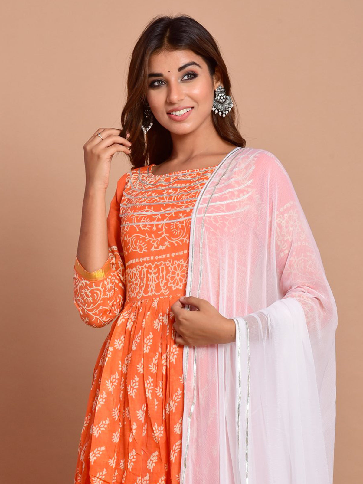 Kurta Set Orange Color Rayon Printed Dress For  Pooja 