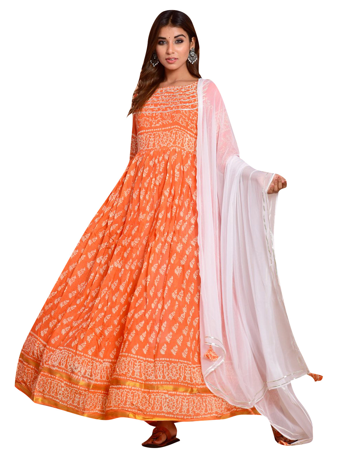 Kurta Set Orange Color Rayon Printed Dress For  Pooja 