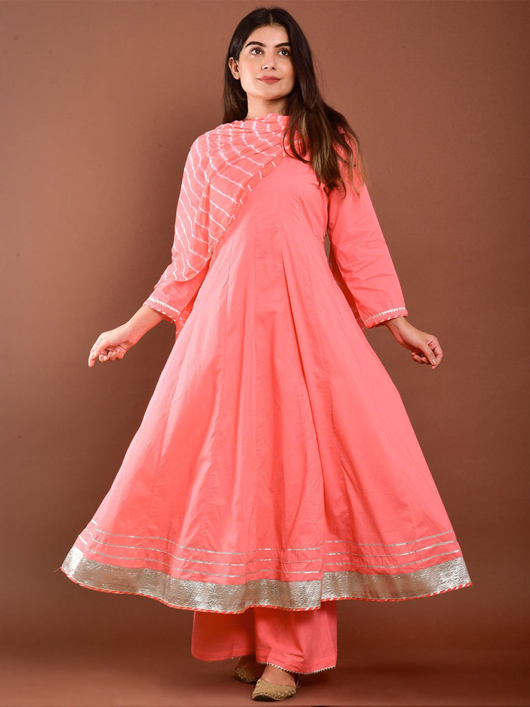 Peach Color Printed Rayon Kurti With Plazzo And Dupatta For Ceremonial