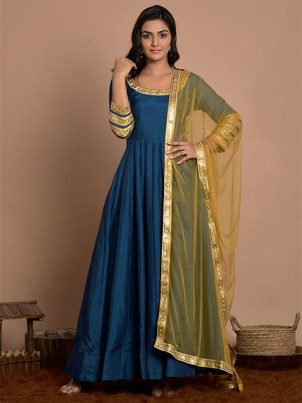 Casual Kurti Teal Color Art Silk Embellished Dress For  Casual